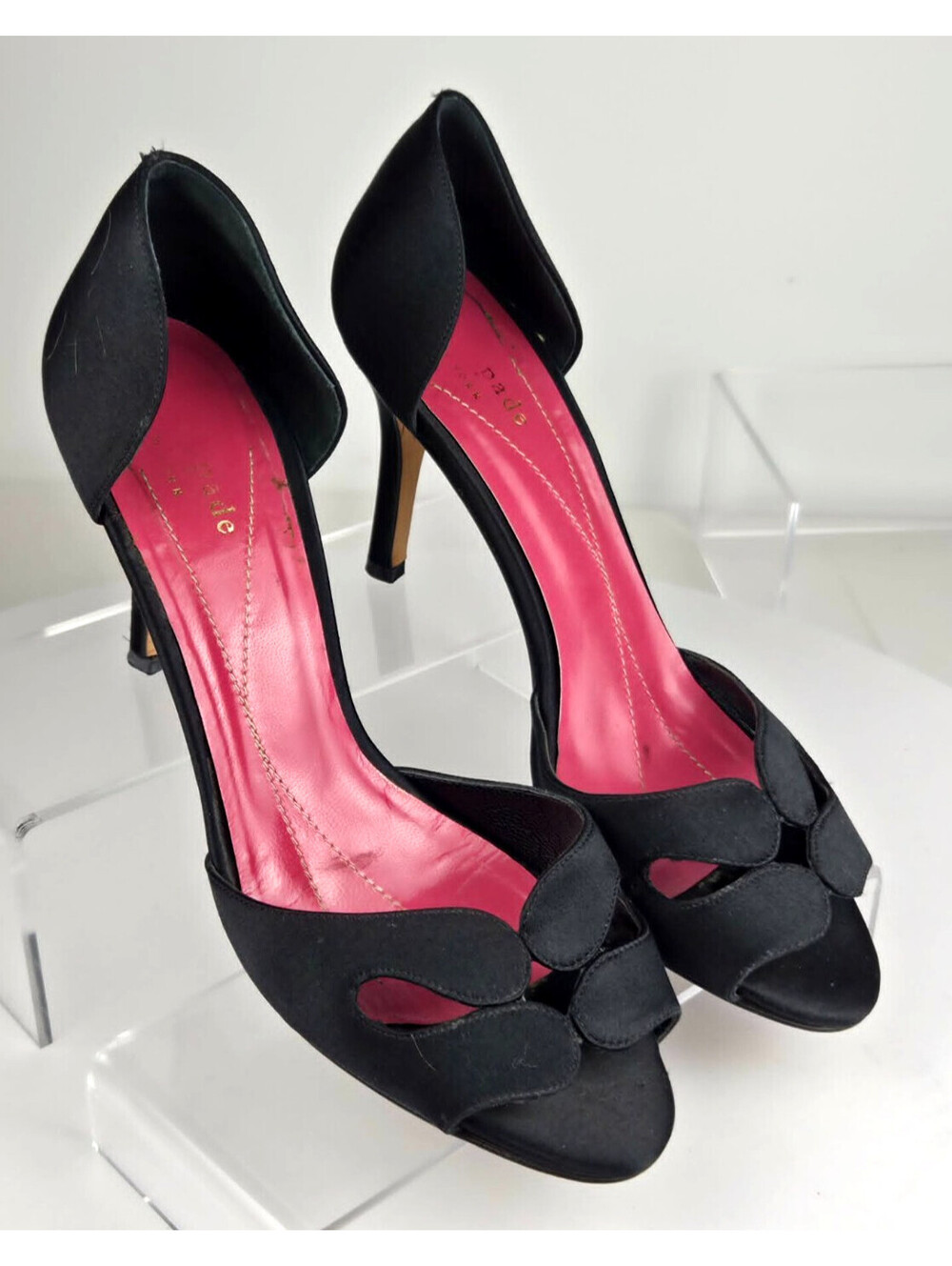 Kate Spade Black Satin D’Orsay Heels Peep Toe Y2K Vintage Look Sz 6.5 Italy